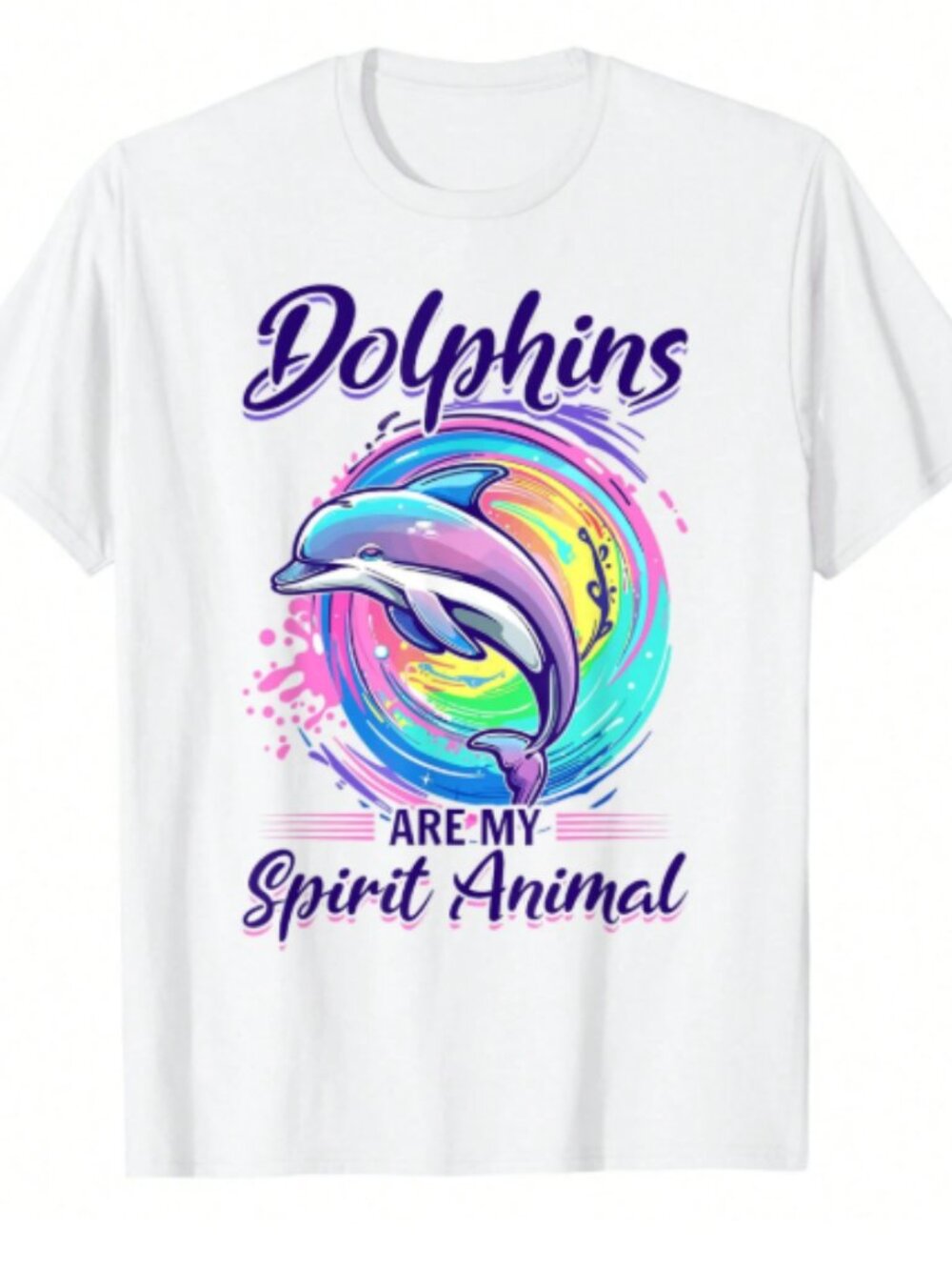 Women’s Dolphin Spirit Animal Graphic T-Shirt White Short Sleeve Tee - Small